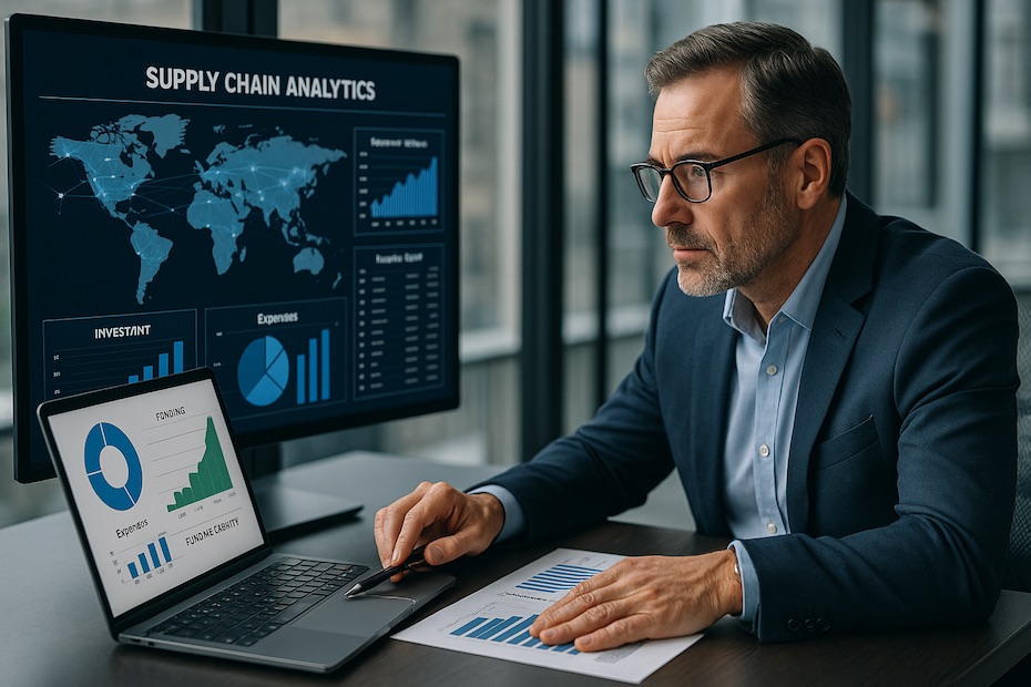 Investor reviewing KPIs for a logistics startup focused on supply chain tech