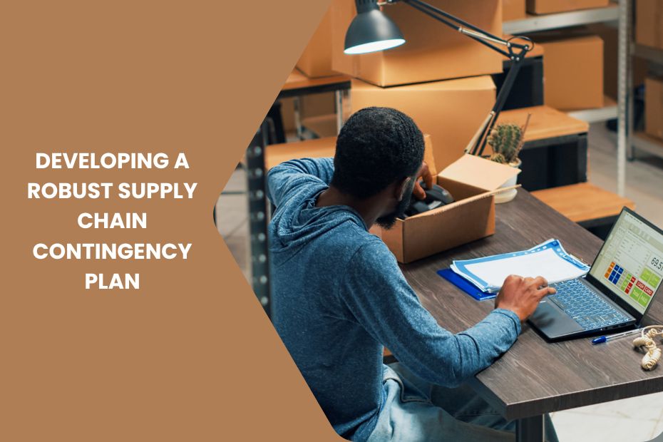 A supply chain manager analyzing logistics data on a digital dashboard to develop contingency strategies.