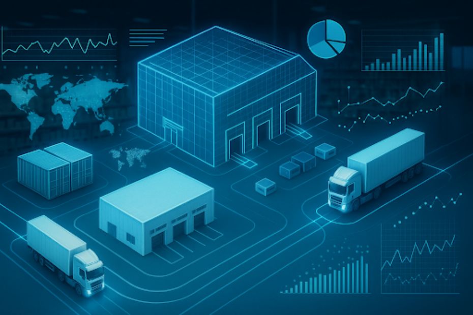 Digital twin model visualizing logistics, warehousing, and transportation systems