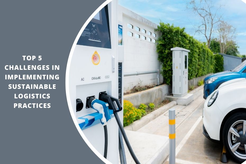 A fleet of electric trucks parked at a charging station, symbolizing sustainable logistics practices